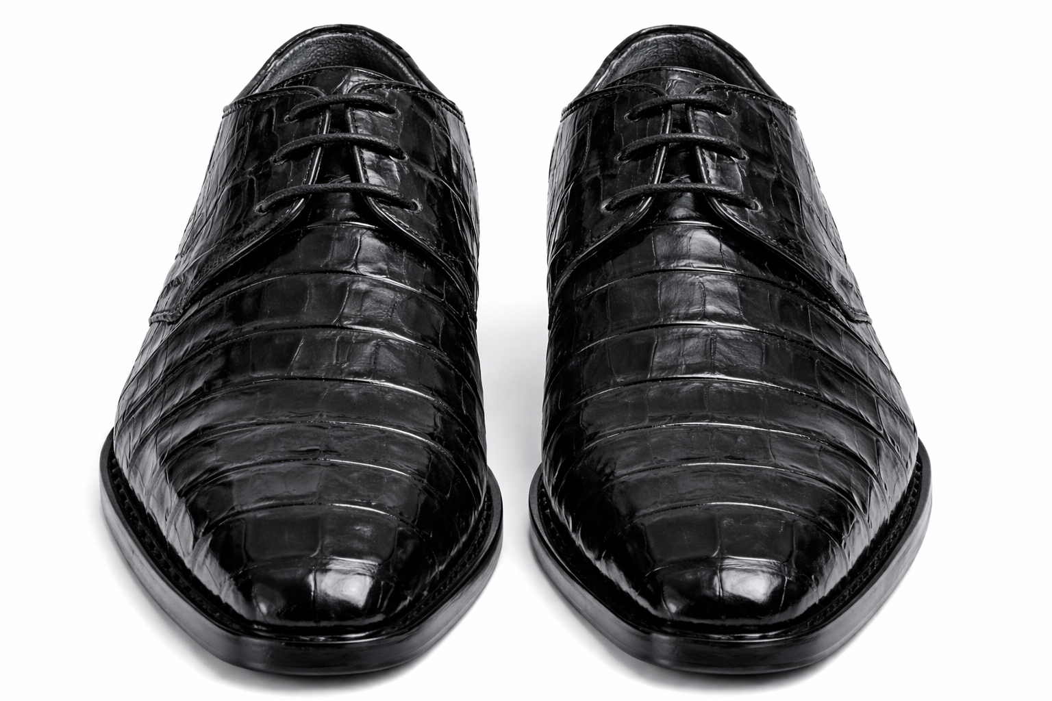 Los Altos Men's Black Crocodile Shoes Italian Toe