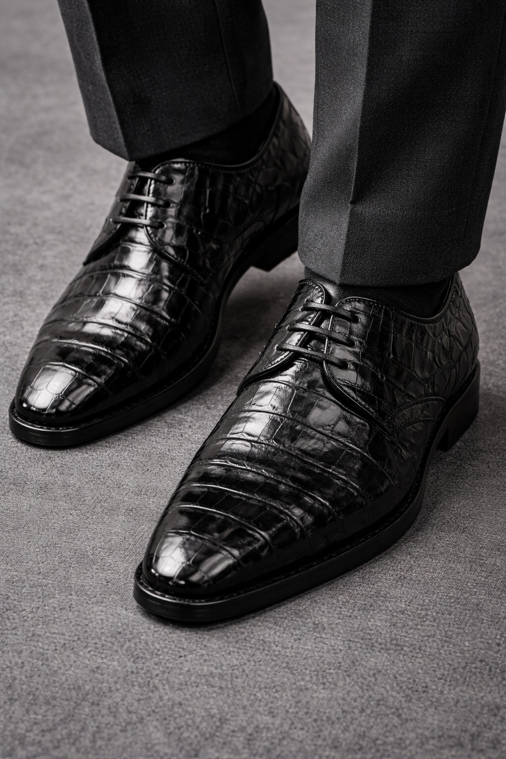 Los Altos Men's Black Crocodile Shoes Italian Toe