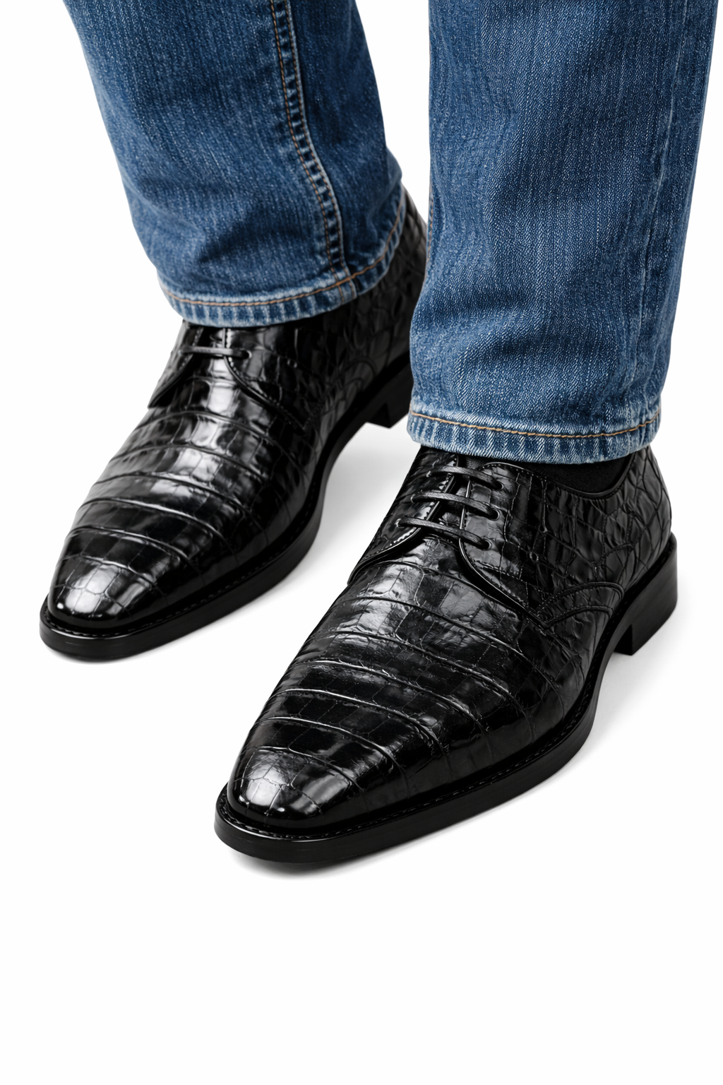 Los Altos Men's Black Crocodile Shoes Italian Toe