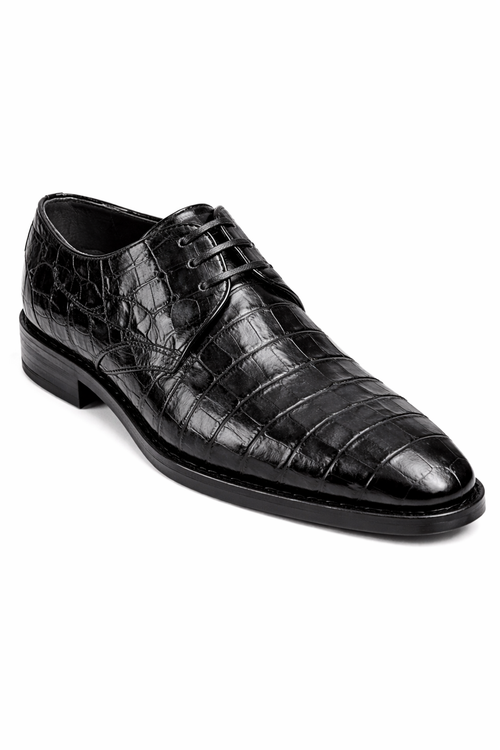 Los Altos Men's Black Crocodile Shoes Italian Toe
