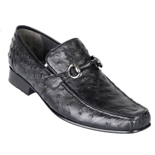 Los Altos Men’s Loafers – Black Genuine Ostrich Skin Slip-On Dress Shoe, Made in Mexico