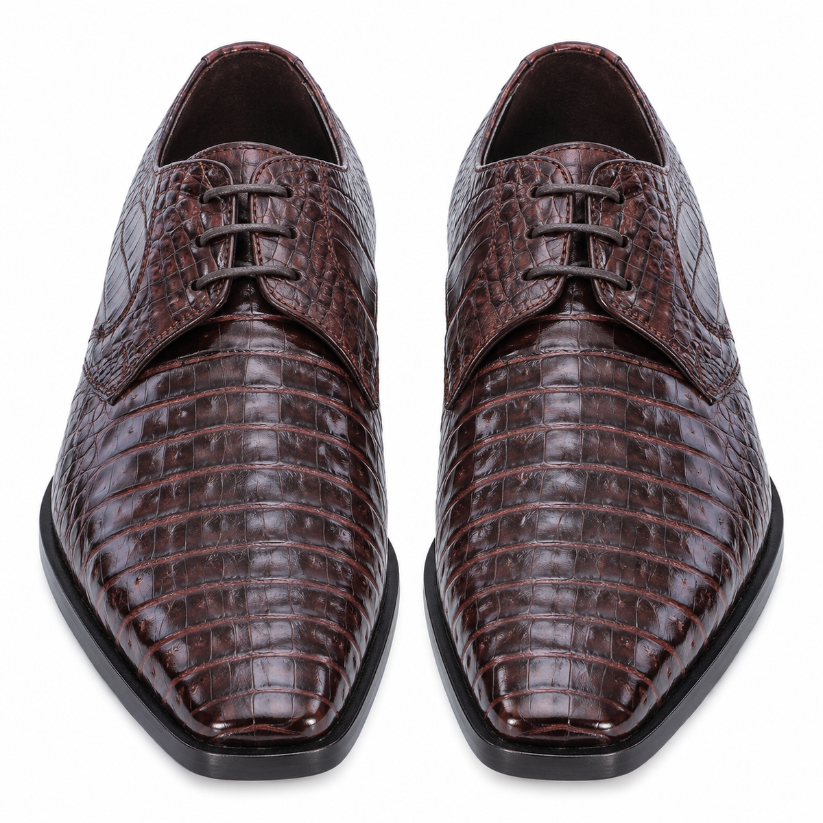 Los Altos Men's  Brown Crocodile Shoes Italian Toe Gator Shoes