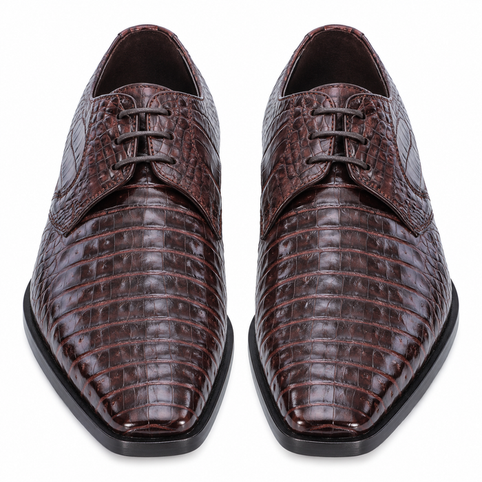 Los Altos Men's  Brown Crocodile Shoes Italian Toe Gator Shoes