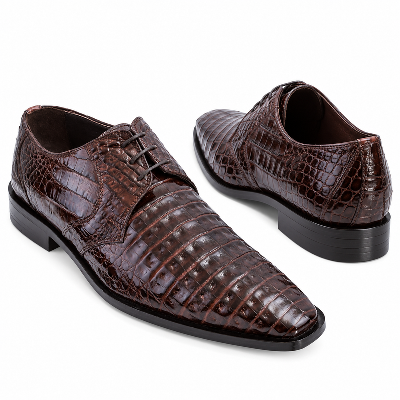 Los Altos Men's  Brown Crocodile Shoes Italian Toe Gator Shoes