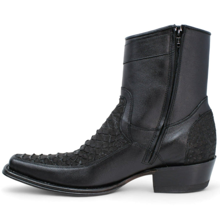Los Altos Men's Original Python Skin European Toe Short Boots - Black 76BFN5705