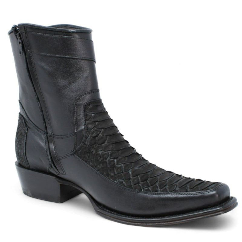 Los Altos Men's Original Python Skin European Toe Short Boots - Black 76BFN5705
