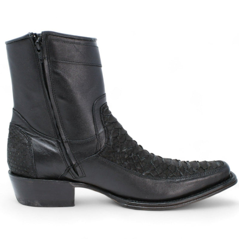 Los Altos Men's Original Python Skin European Toe Short Boots - Black 76BFN5705