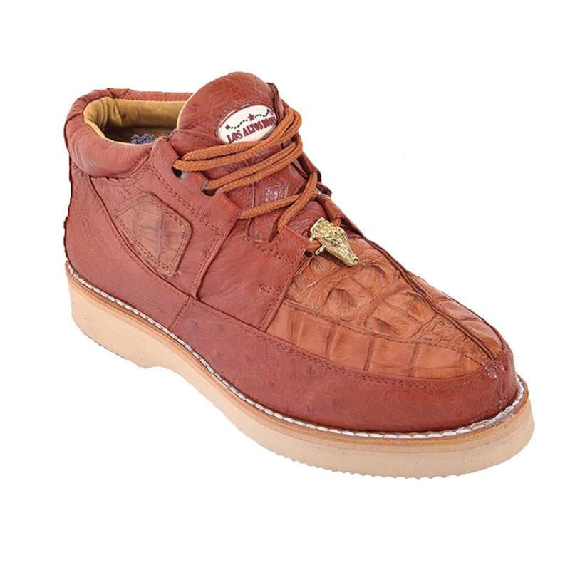 Men's Los Altos Caiman and Smooth Ostrich Skin Shoe ZA052803 - Cognac