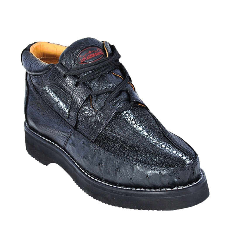 Men's Genuine Stingray and Ostrich Skin Casual Shoes Black Color - Los Altos Boots