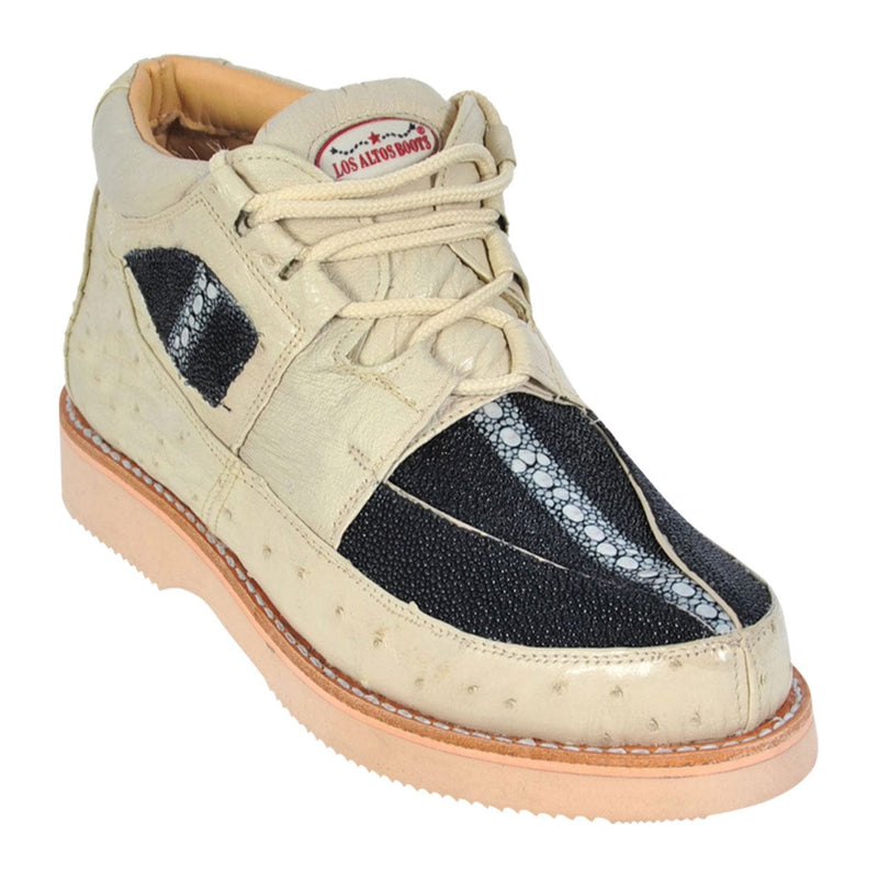 Men's Genuine Stingray and Ostrich Skin Casual Shoes Black & Winterwhite Color - Los Altos Boots