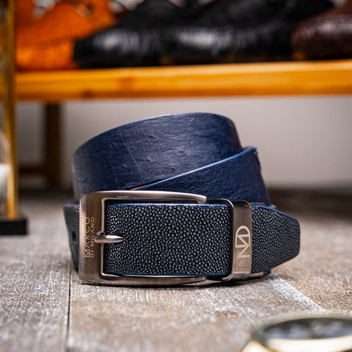 Marco Di Milano Lucca Belt Navy Leather Loafers