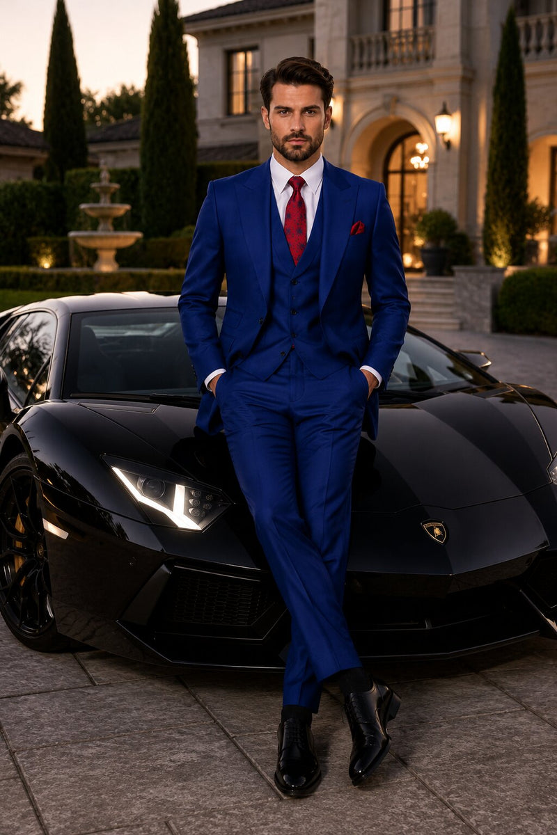 Big Lapel - Wide Lapel - Tom Ford Style Suit - Ticket Pocket - Royal Blue