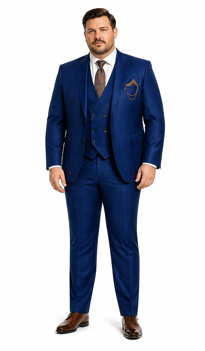 Luxury Blue Three-Piece Suit with Paisley Tie - Elegant Formal Outfit