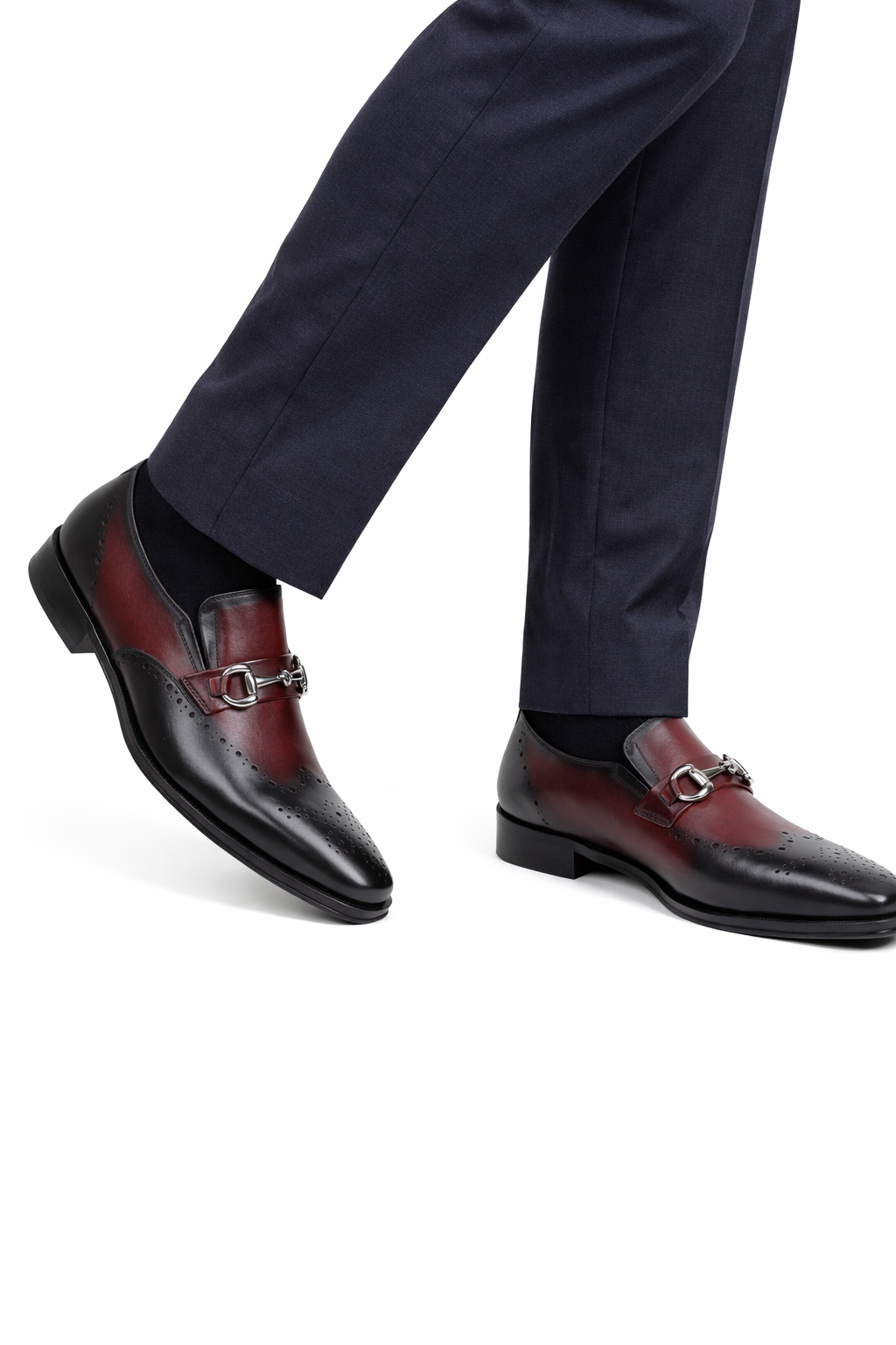 Mens Wholecut Two Tone Leather Wingtip Loafer Dress Shoes in Blue & Tan