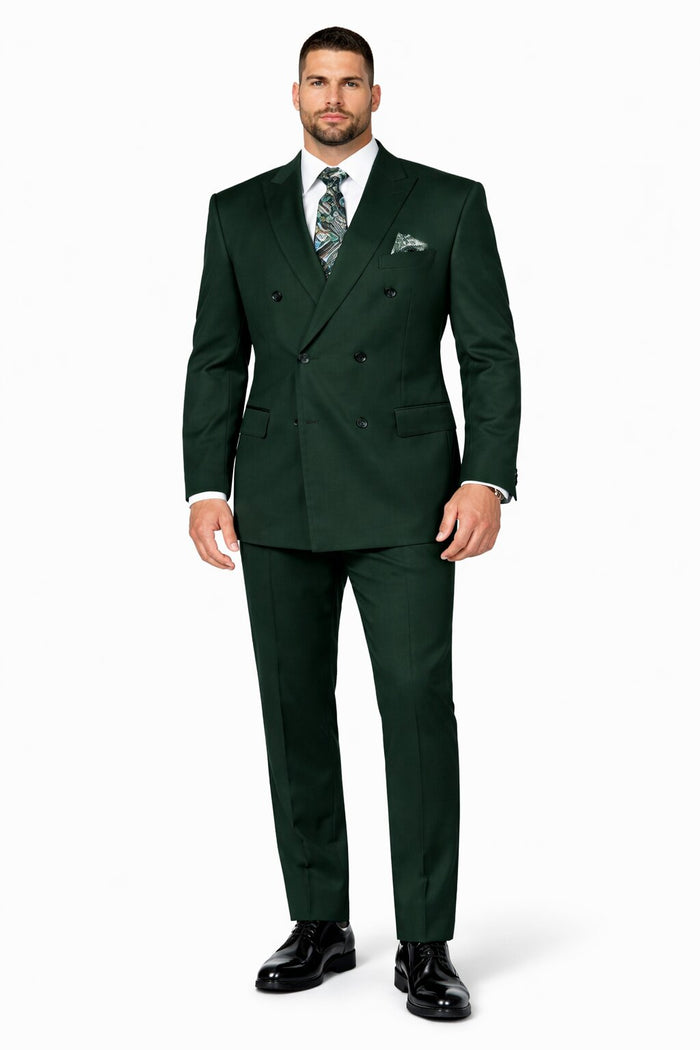 Mens Classic Wool Double Breasted Fit Suit in Hunter Green