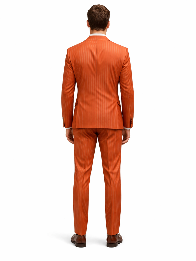 Luxury Mens Orange Pinstripe Suit“ Elegant Formal Outfit