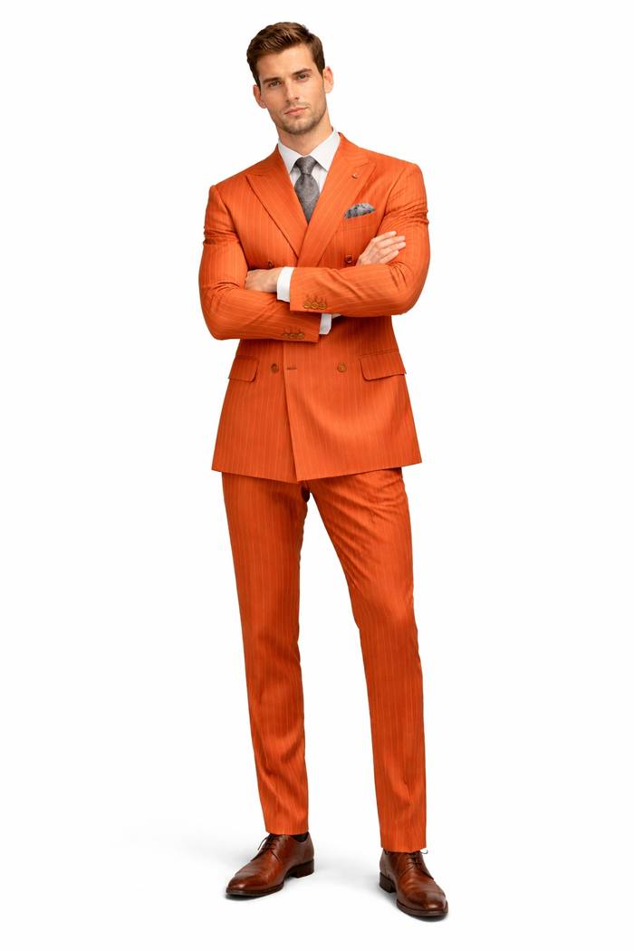 Luxury Mens Orange Pinstripe Suit“ Elegant Formal Outfit