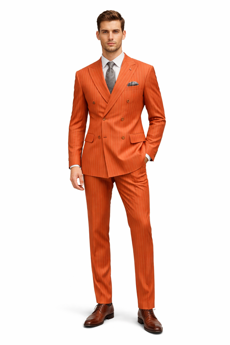 Luxury Mens Orange Pinstripe Suit“ Elegant Formal Outfit