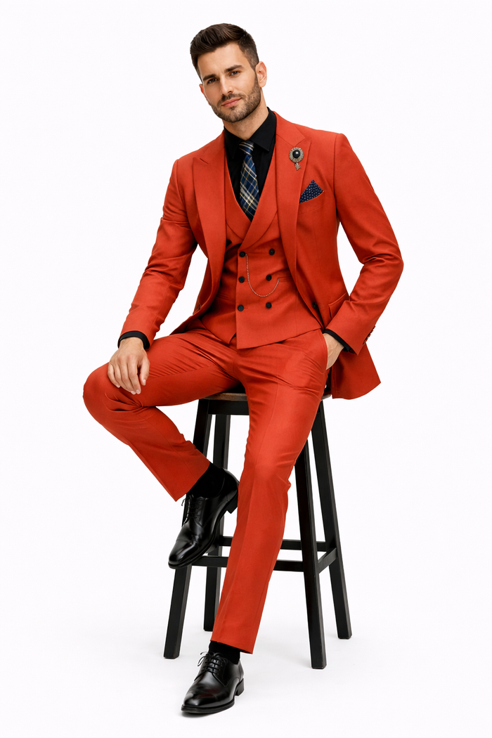 Luxury Mens Red Suit with Vest“ Modern Formal Attire
