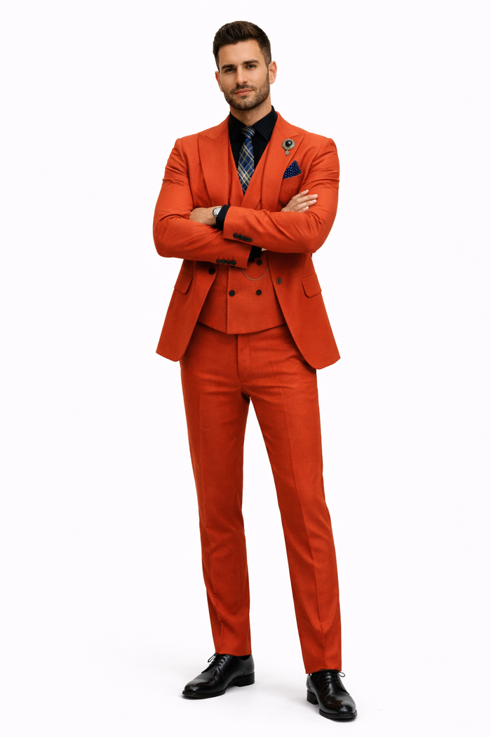 Luxury Mens Red Suit with Vest“ Modern Formal Attire