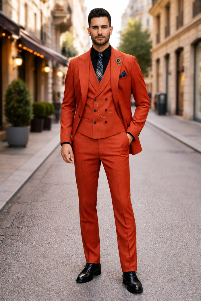 Luxury Mens Red Suit with Vest“ Modern Formal Attire