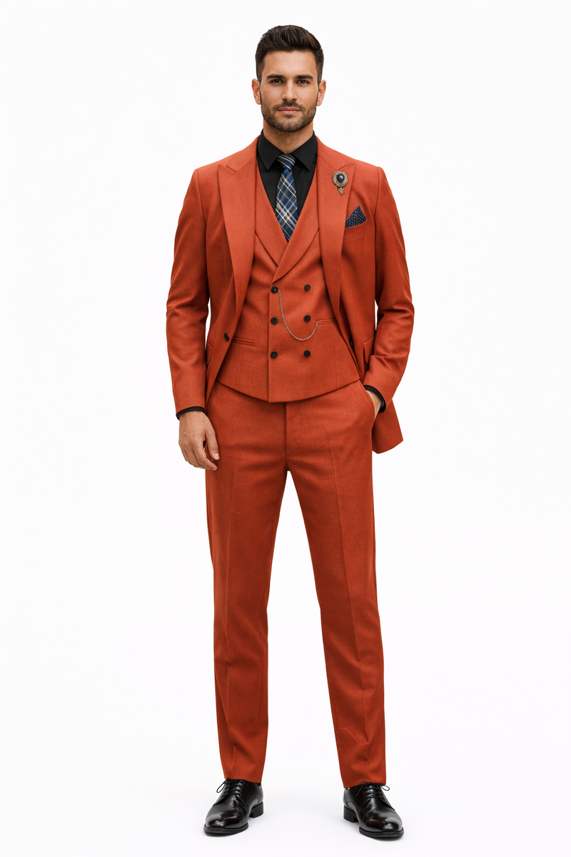 Luxury Mens Red Suit with Vest“ Modern Formal Attire