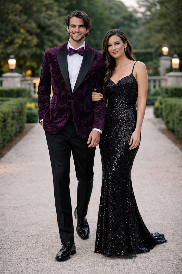 Men’s Designer Purple Velvet Studded Tuxedo Jacket – Formal Prom and Wedding Wear
