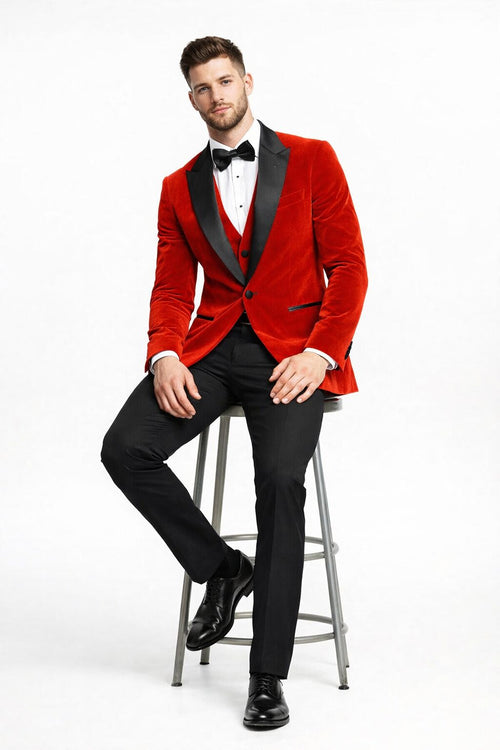 Mens Designer Velvet Tuxedo Jacket in Red