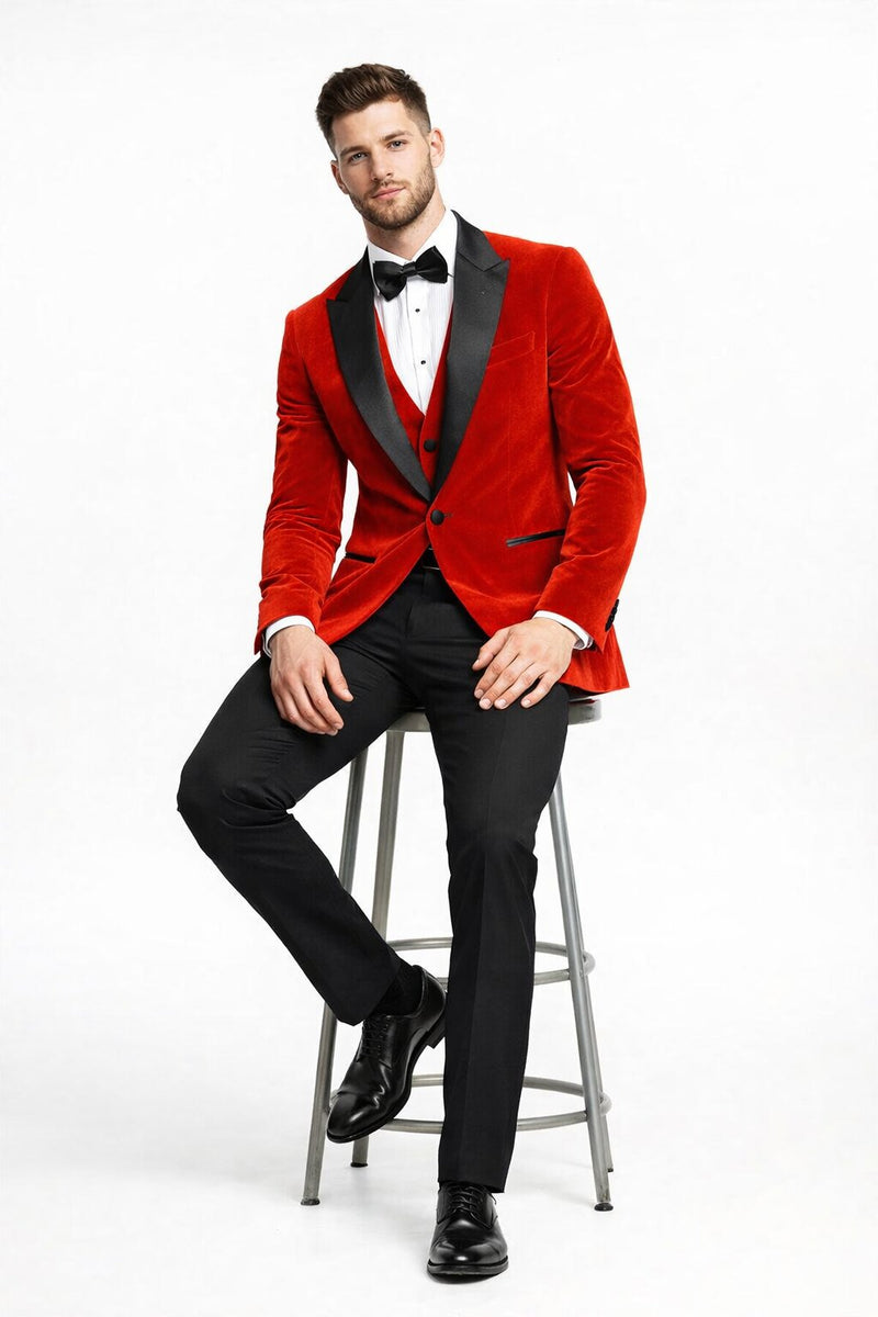 Mens Designer Velvet Tuxedo Jacket in Red
