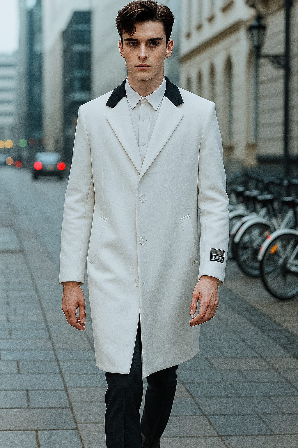 Belted White Wool And Cashmere Mens Overcoat