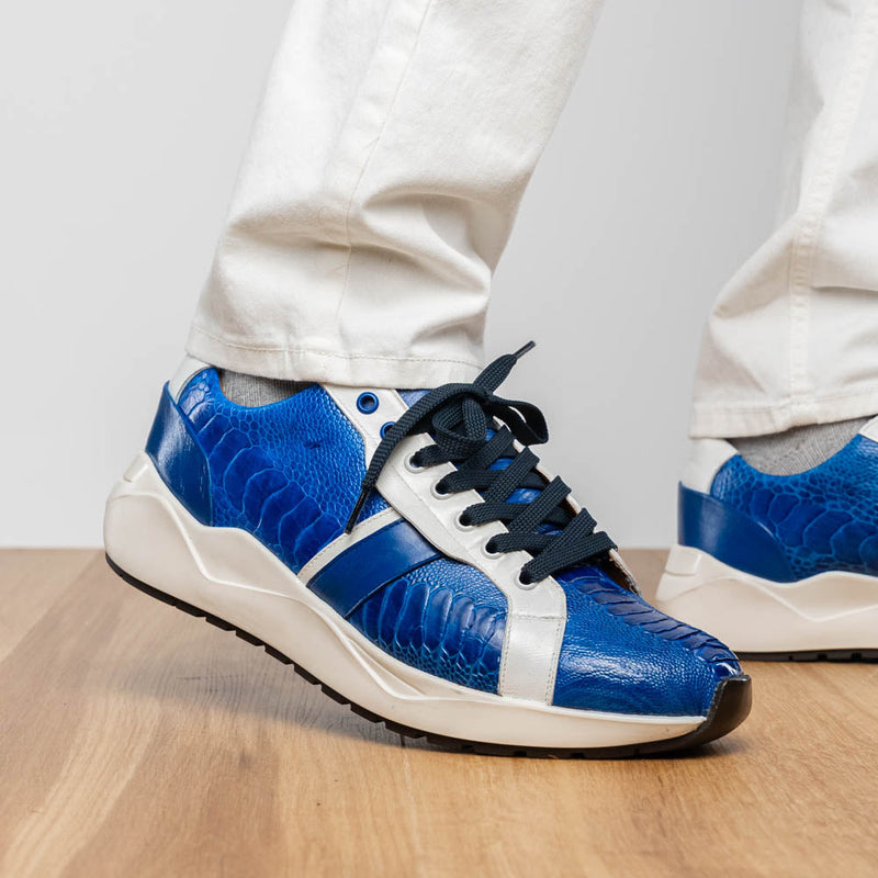 Marco_Di_Milano Lyon: Blue Leather & White Accent Dress Shoe