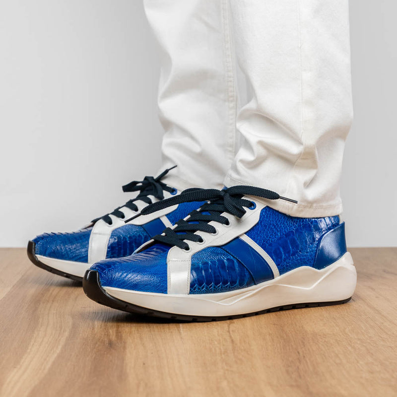 Marco_Di_Milano Lyon: Blue Leather & White Accent Dress Shoe