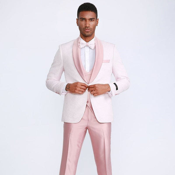 Pink Shawl Tuxedo With Fancy Pattern Four Piece Set