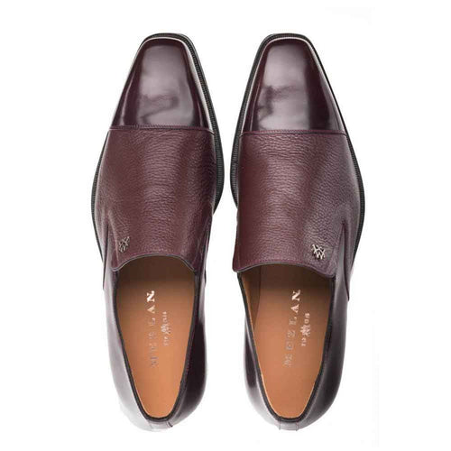 Mezlan Milani Men’s Slip-On – Burgundy Calfskin and Deerskin Leather Dress Loafer, Handmade in Spain