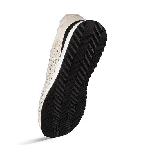 Mezlan Plata laser-cut sneaker: Light green multi-color pattern, perforated upper. Black textured outsole, white midsole.
