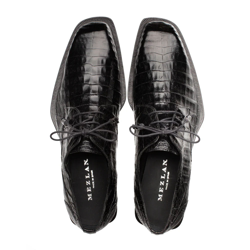 Mezlan Ugo Crocodile Square Toe Lace Up Derby Black (50200-F)