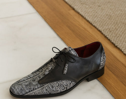 Marco Di Milano Anzio Newspaper Grey Alligator & Calfskin Derby