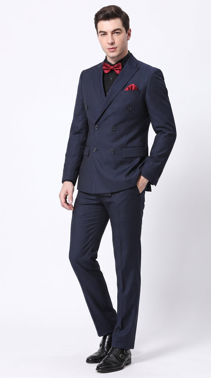 Men’s Navy Ultra Slim Fit Double Breasted Suit with Narrow Leg Pants, Tapered Jacket Formal Suit