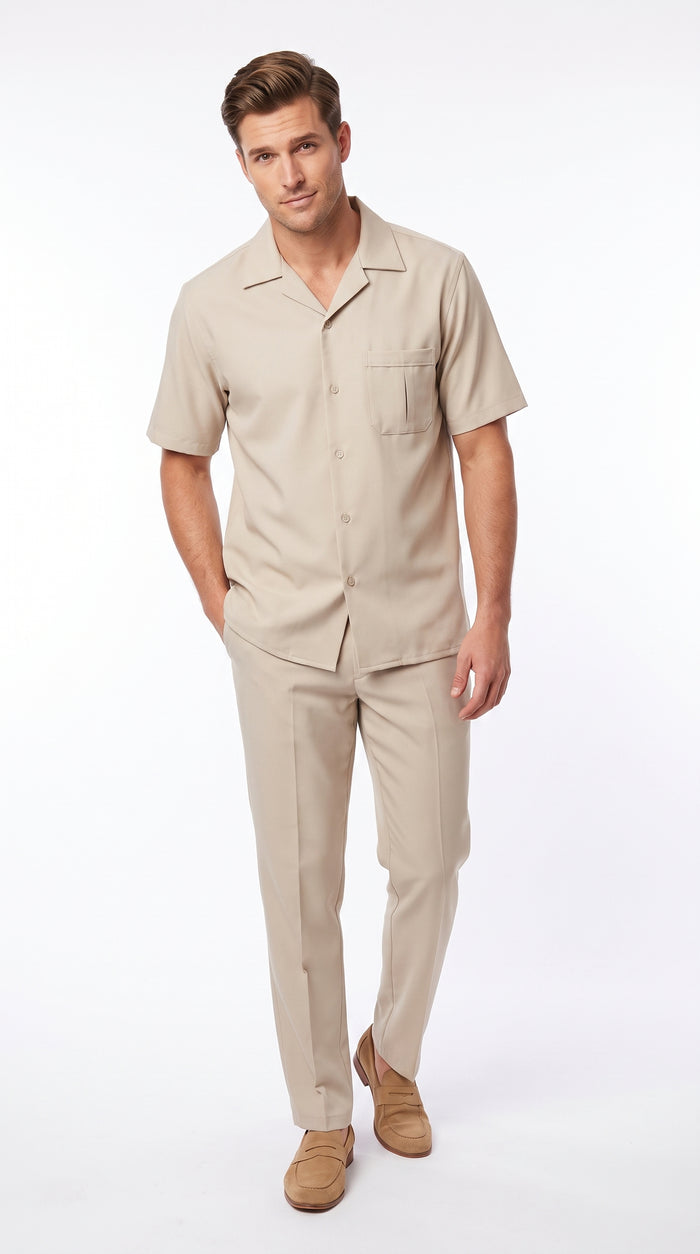 Men’s Big and Tall Cream Walking Suit, Short Sleeve Shirt and Matching Pants 4XL 5XL 6XL 7XL 8XL
