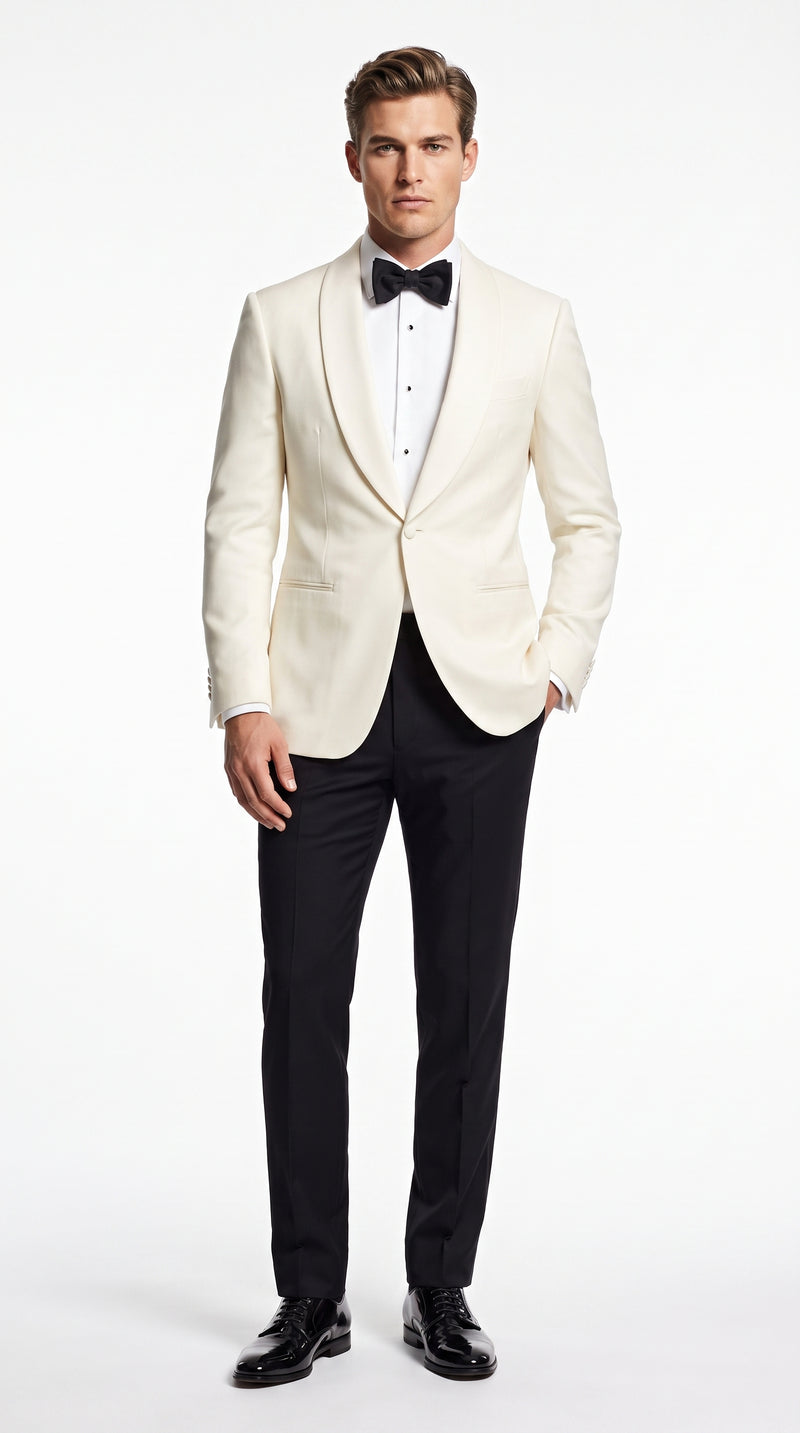 Men's James Bond Outfit Dinner Two Piece Ivory Tuxedo