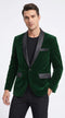 Men’s Emerald Green Velvet Blazer with Black Satin Shawl Lapel, Formal Dinner Jacket
