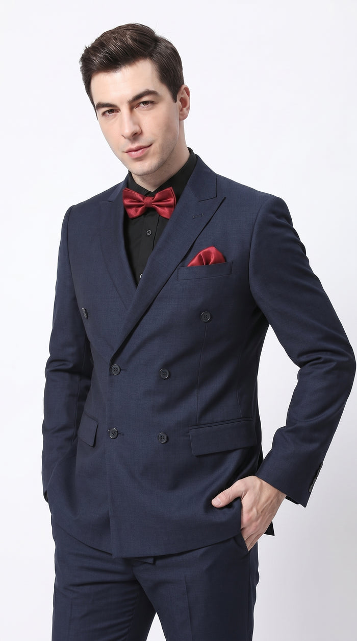 Men’s Navy Ultra Slim Fit Double Breasted Suit with Narrow Leg Pants, Tapered Jacket Formal Suit