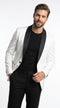 Men’s White Two Tone Paisley Blazer with Black Shawl Lapel, Formal Dinner Jacket