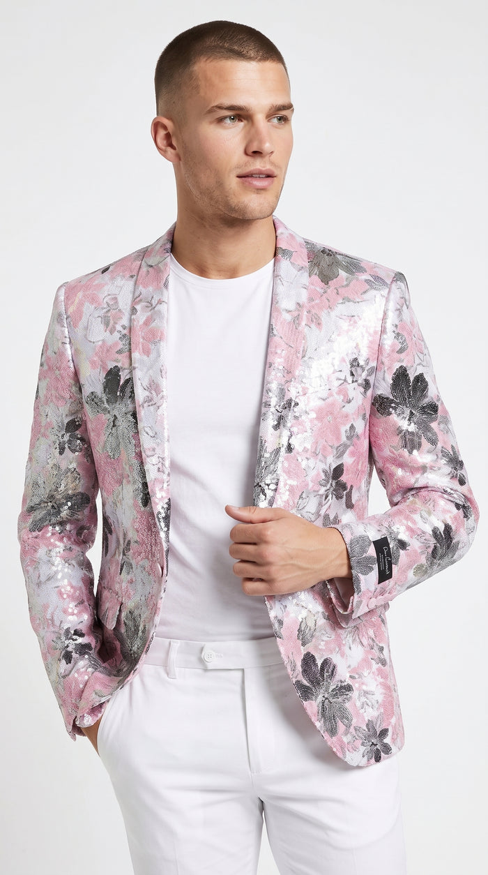Men’s Pink Paisley Shawl Lapel Prom Tuxedo Jacket – Floral Formal Dinner Jacket for Prom