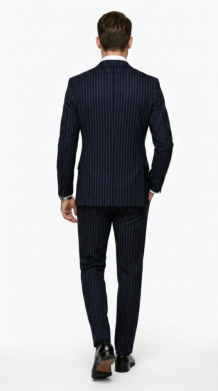 Men’s Navy Pinstripe Double Breasted Suit, Statement Formal Wedding Business Dress Suit