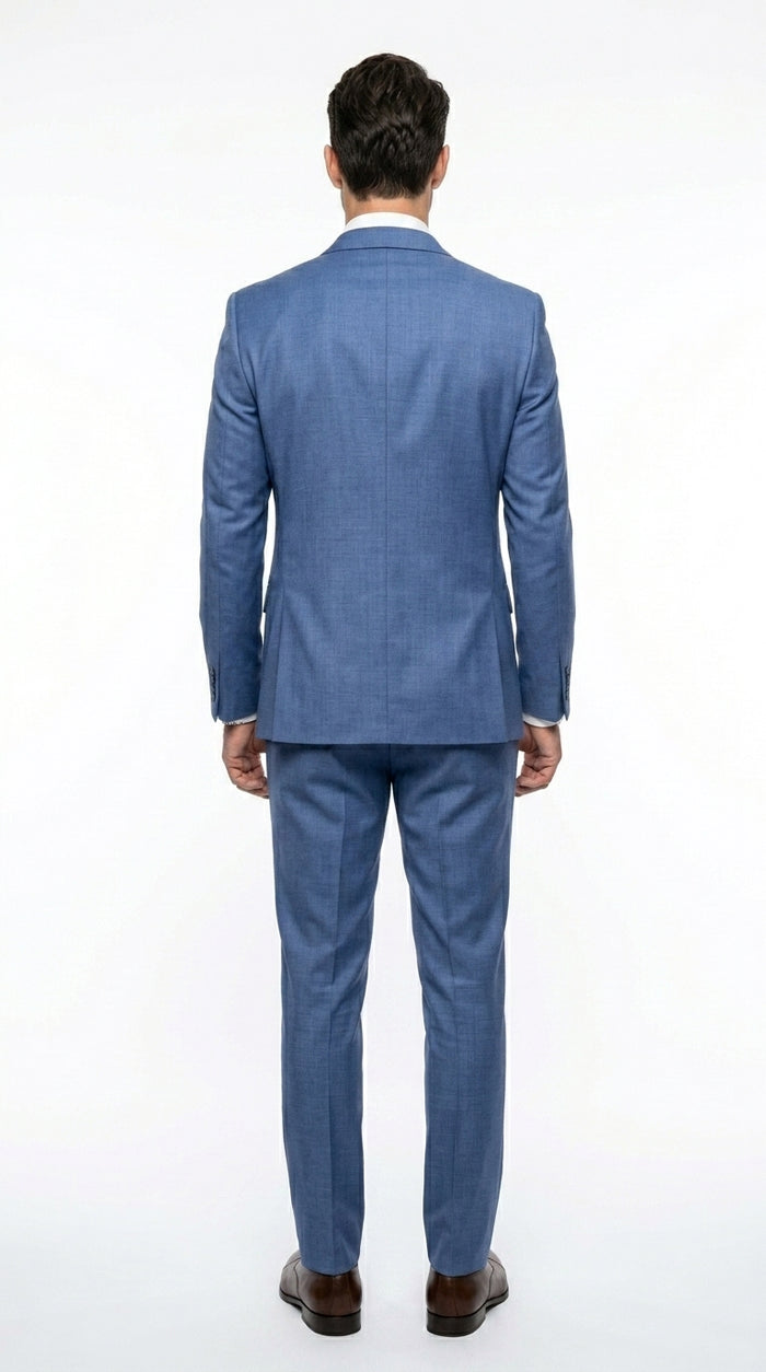 Men’s Steel Blue 3 Piece Prom Suit, Dusty Blue Vested Wedding Formal Suit Set