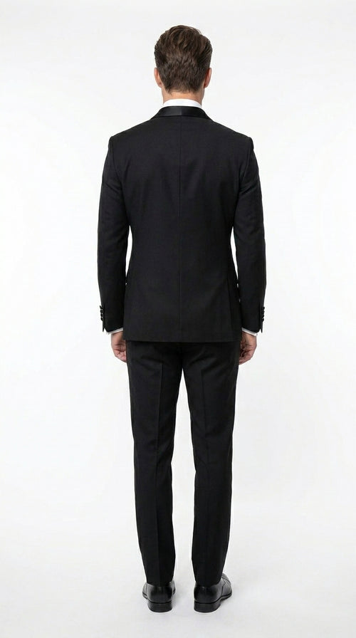 Men’s Black Six Button Double Breasted Tuxedo, 2 Piece Formal Wedding Suit
