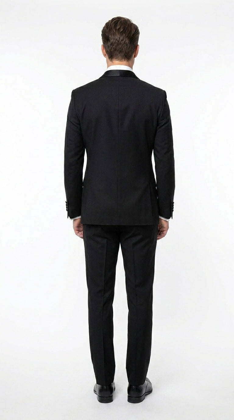 Men’s Black Six Button Double Breasted Tuxedo, 2 Piece Formal Wedding Suit