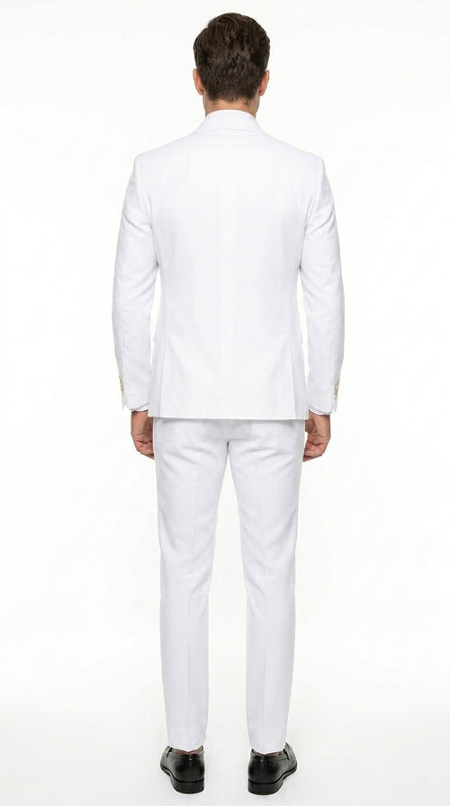 Men’s White and Gold Prom Tuxedo Suit with Double Breasted Vest, Formal Wedding Suit