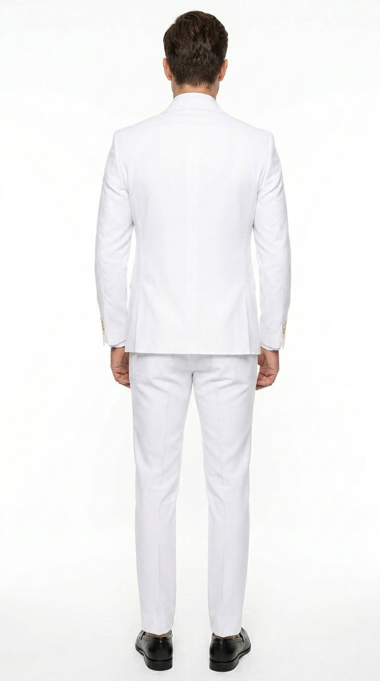 Men’s White and Gold Prom Tuxedo Suit with Double Breasted Vest, Formal Wedding Suit